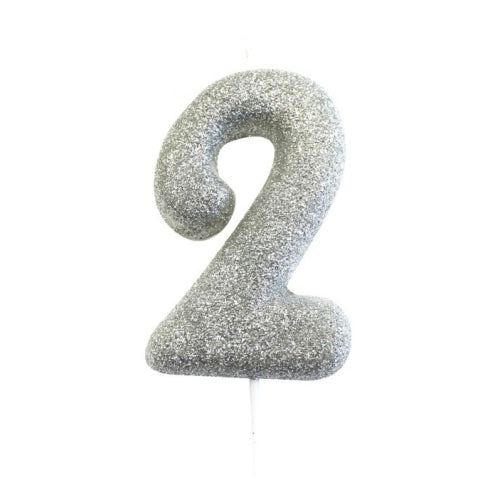 Silver Glitter Moulded Numeral Cake Candle