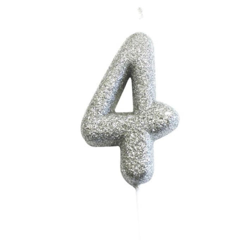 Silver Glitter Moulded Numeral Cake Candle
