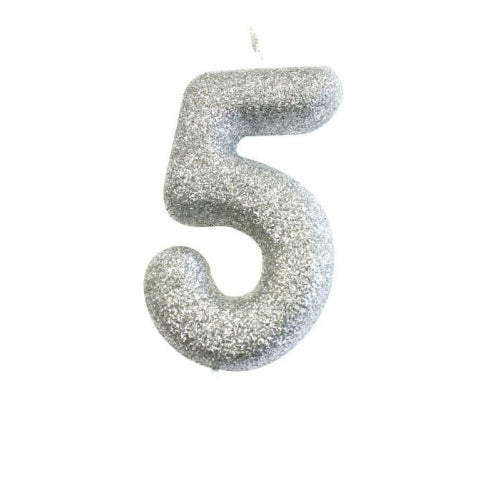 Silver Glitter Moulded Numeral Cake Candle