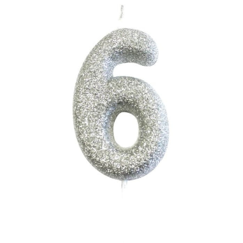 Silver Glitter Moulded Numeral Cake Candle