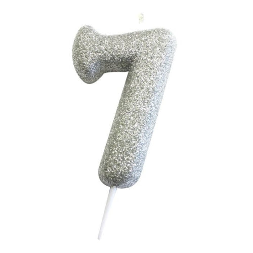 Silver Glitter Moulded Numeral Cake Candle