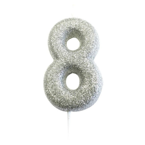 Silver Glitter Moulded Numeral Cake Candle