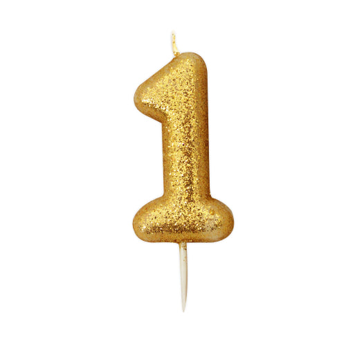 Numeral Glitter Pick Candles- Gold