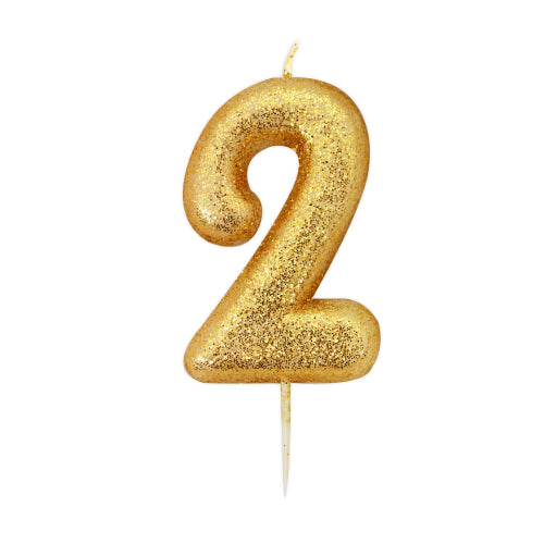 Numeral Glitter Pick Candles- Gold