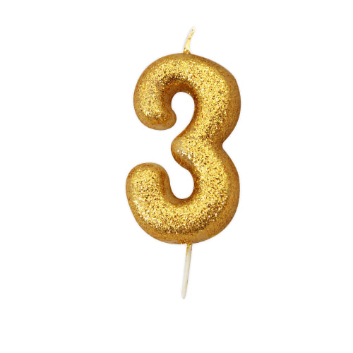 Numeral Glitter Pick Candles- Gold