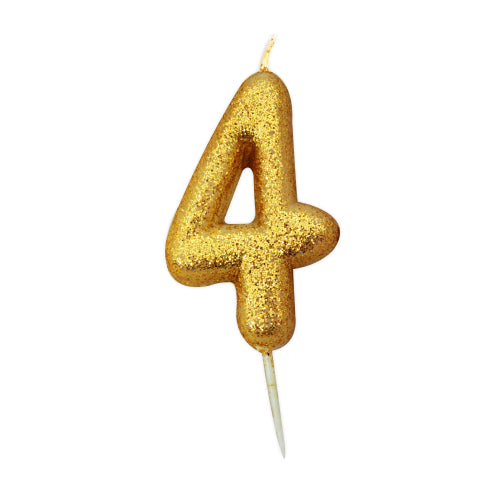 Numeral Glitter Pick Candles- Gold