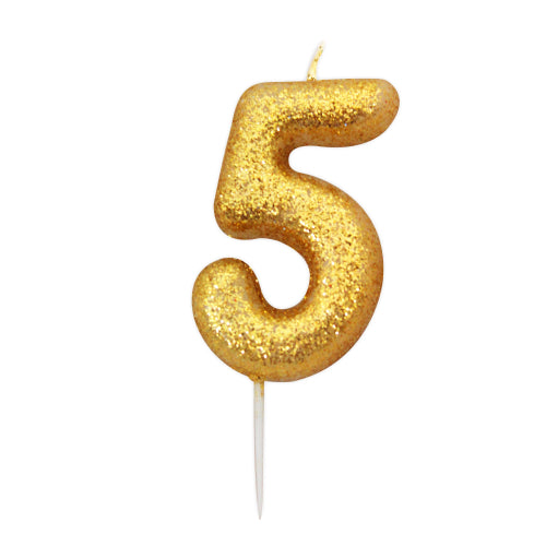Numeral Glitter Pick Candles- Gold