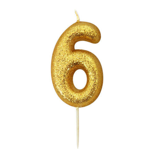 Numeral Glitter Pick Candles- Gold