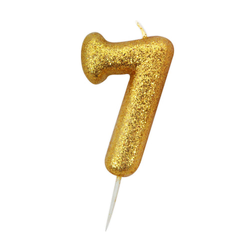 Numeral Glitter Pick Candles- Gold