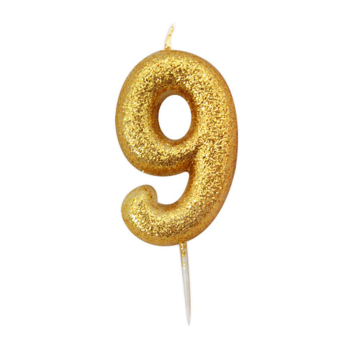 Numeral Glitter Pick Candles- Gold