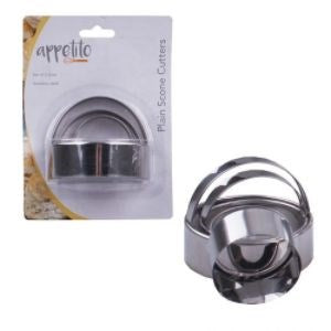 Appetito S/S Round Plain Cutters with Handles Set of 3