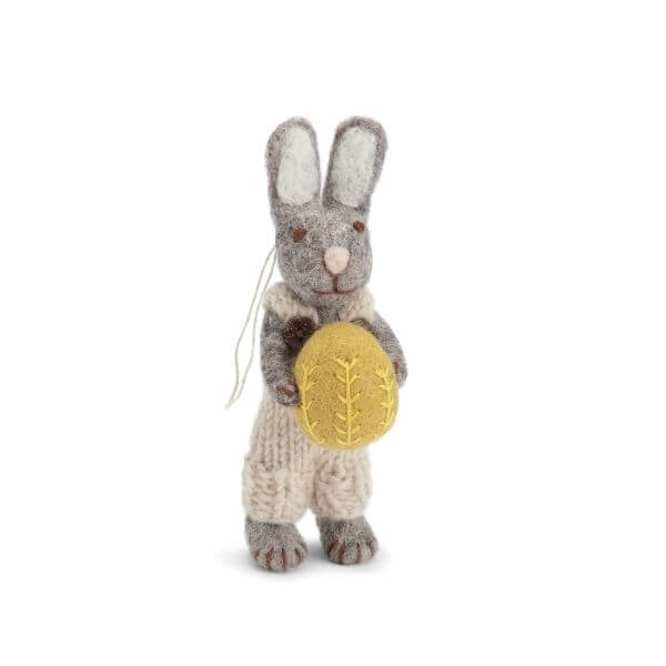 Gry & Sif Grey Bunny with Yellow egg 14cm