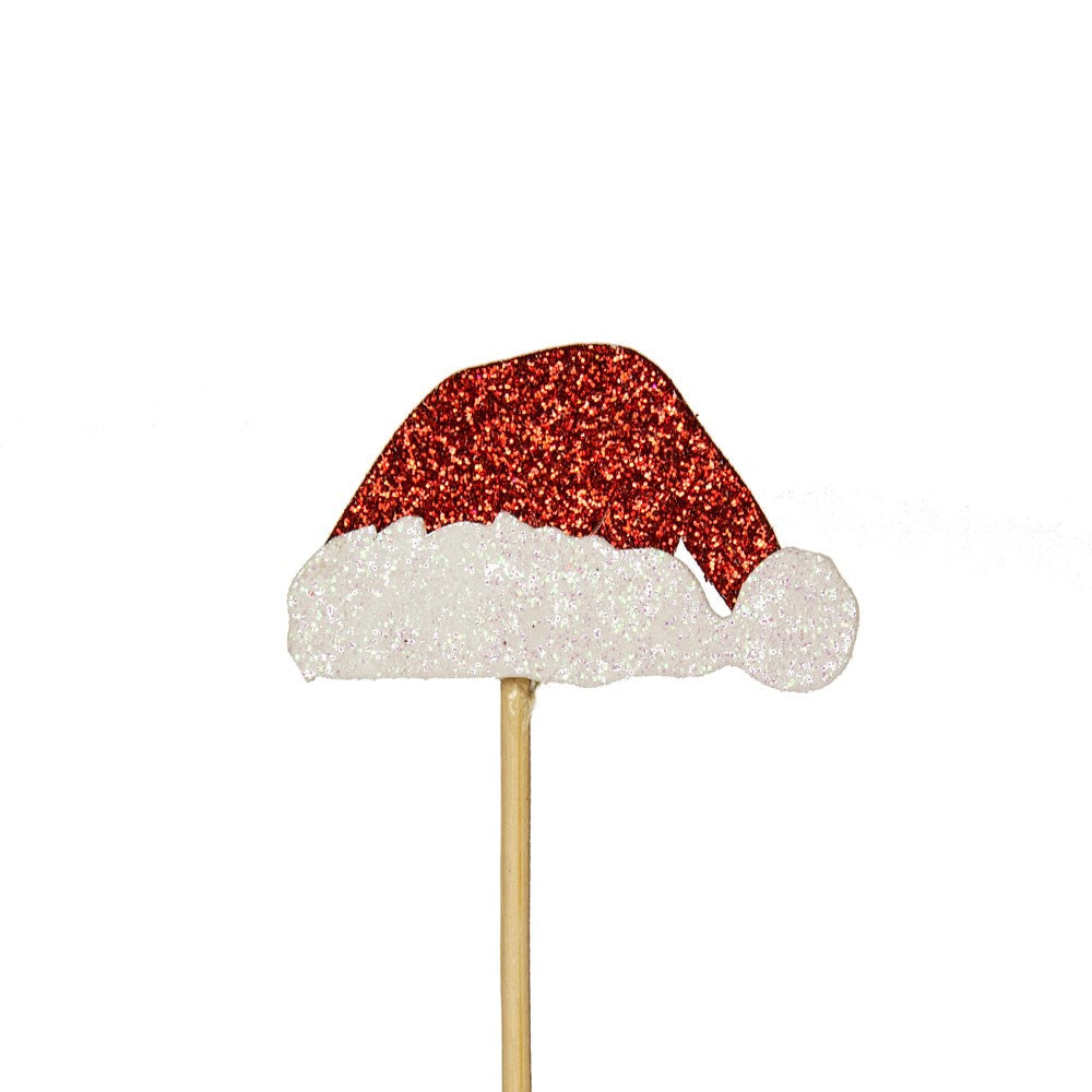 Glitter Santa Hat Cupcake Toppers 12pk