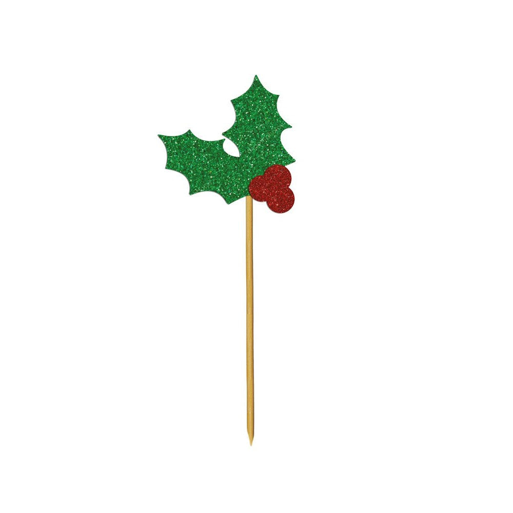 Glitter Holly Toppers Red & Green 12pk