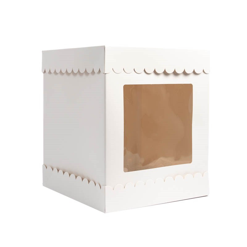 Cake Box Tall Scalloped 10x10x12 White