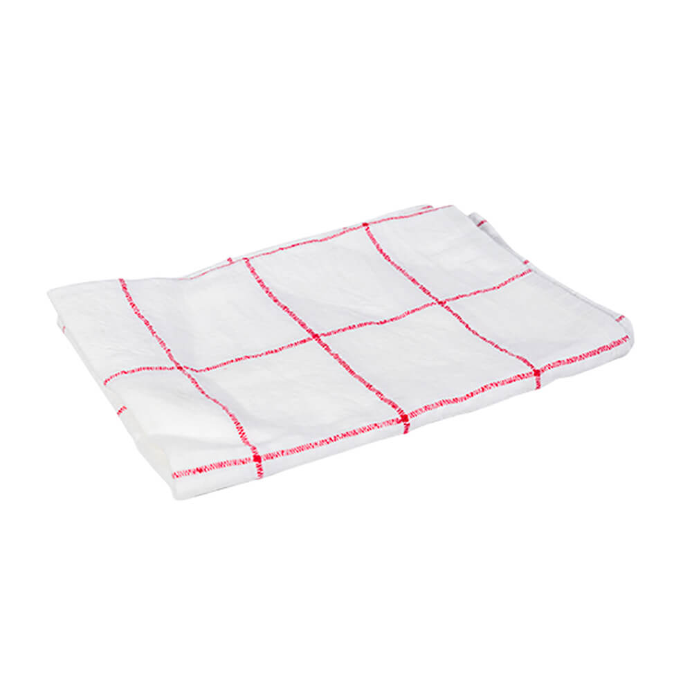 White & Red Linen Tea Towel 74cm