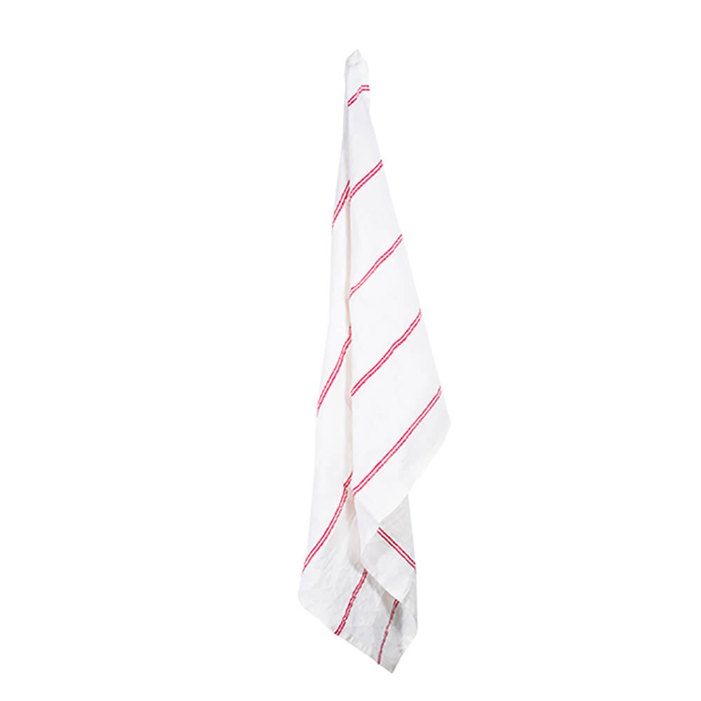 White & Red Linen Tea Towel 74cm