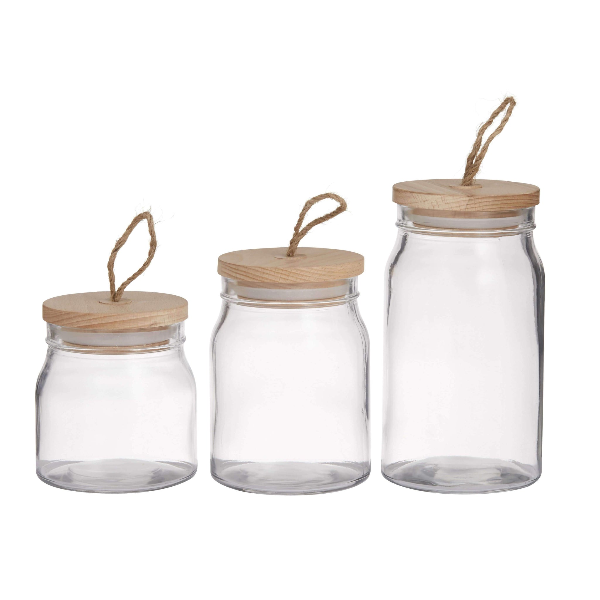 Glass Storage Canister Set with Wooden Lids 3pce