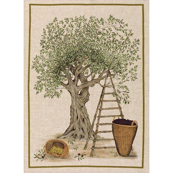 Italian Linen Tea Towel Olive Tree Verde